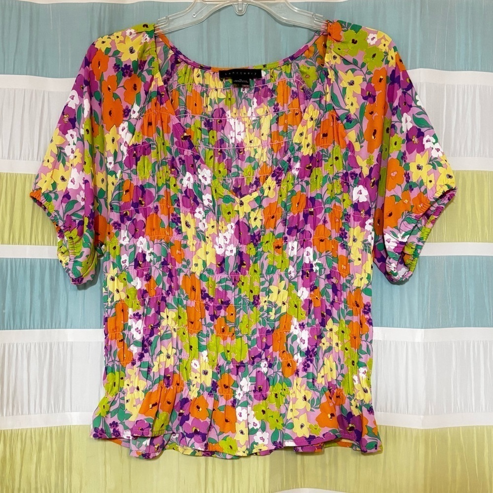 Sanctuary Gardenia V-Neck Smocked Pullover Top Sz XL - Picture 7 of 7